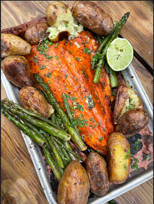 Mexican Style Salmon with Crushed New Potatoes & Asparagus